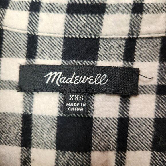 Madewell Flannel Shirt Womens Size XXS Black Plaid Button Front and Sides Hi Low - Picture 6 of 8